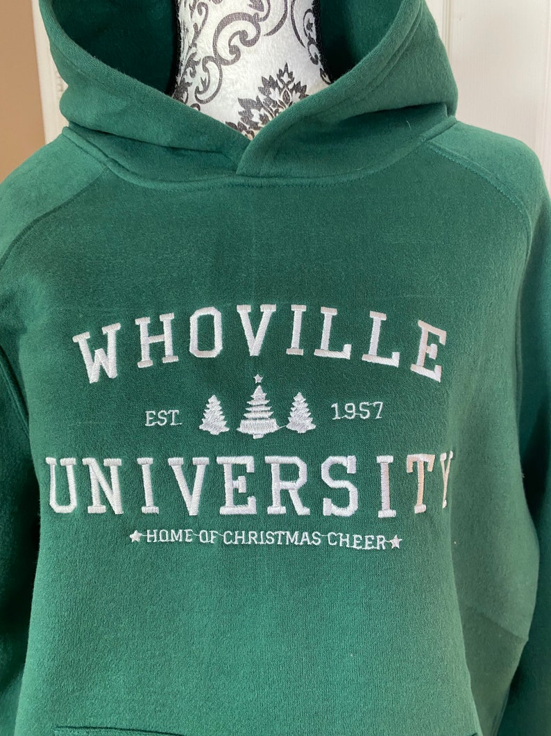 Whoville University Custom Sweat Shirt Mean One Green Man Hoodie Curmudgeon Furry Green Meanie image 1