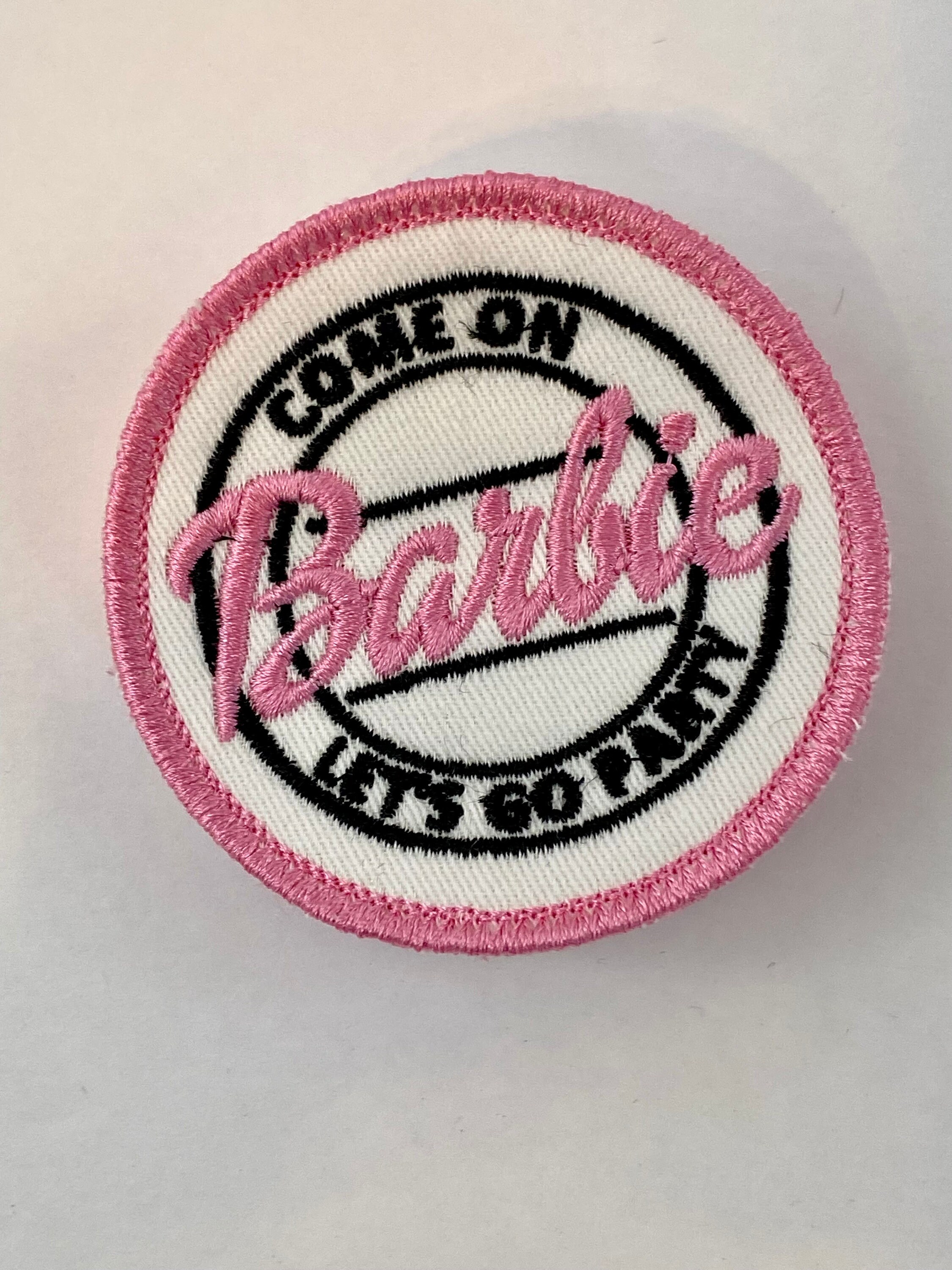 IRON ON Patch-Barbie logo Inspired-iron on patches-glitter-embroidered  patch-Barbie patch-barbie doll-pink-barbie party-Barbie costume-font , 1  PIECE