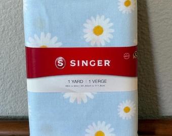 Singer Fabrics, 100% Cotton, Daisies on Light Blue, Cut by The Yard