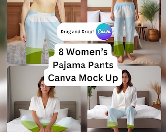 Modell av pyjamasbyxor för kvinnor: Canva POD-pyjamas (digital nedladdning)