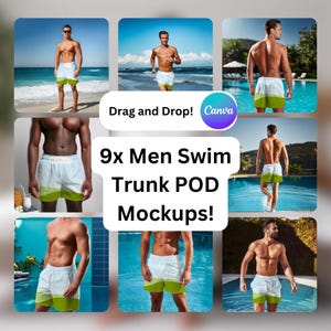Men&#39;s Swim Trunks Mockup Bundle: Canva POD Design (Digital Download)