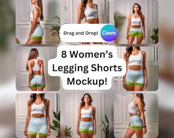 Yoga Leggings Shorts Mockups for Canva: 8 AOP Designs (Digital Download)