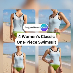 One Piece Swimsuit Mockup for Canva: 4x Drag & Drop Beachwear (Digital Download)