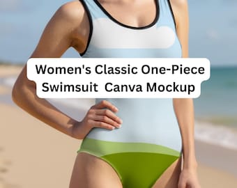 Canva用ワンピース水着モックアップ：ドラッグ＆ドロップでビーチウェアを作成（デジタルダウンロード）