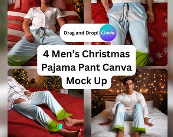 メンズクリスマスパジャマパンツのモックアップ：Canva POD Jammies（デジタルダウンロード）