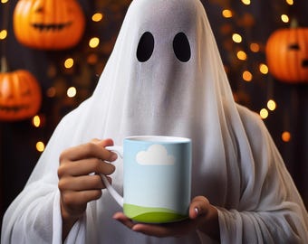 Canva用ハロウィンマグカップモックアップ：カスタム11オンスコーヒーマグテンプレート（デジタルダウンロード）