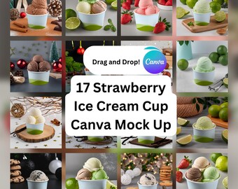 Canva用アイスクリームカップモックアップ：ソーシャルメディアテンプレート17選（デジタルダウンロード）