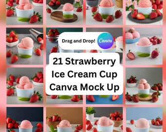 Strawberry Ice Cream Cup Mockups for Canva (Digital Download)