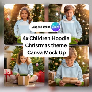 Christmas Children&#39;s Hoodie Mockup: 4x Canva POD Sweater Templates (Digital Download)