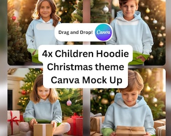 クリスマス子供用パーカーモックアップ：Canva PODセーターテンプレート4種類（デジタルダウンロード）