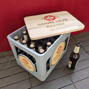 Bierkastensitz + Bierkasten Banderolen = PERSONALISIERTE Geschenke für Männer Bier Geschenk Bierkiste Herrengeschenke Mann Name Gerste Hilfe