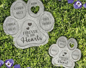Personalized Dog Memorial Garden Stone, Engraved Pet Memorial Stone, Puppy Sympathy Keepsake Gift, Paw Print Stone, Multiple Pet Memorial