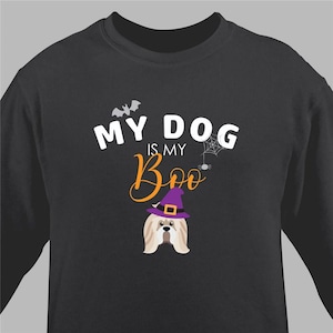 Halloween Sweatshirt, Dog Breed Sweatshirt For Halloween, Dog Owner Gift, Gift For Her, My Dog Is My Boo, Custom Black Halloween Crewneck