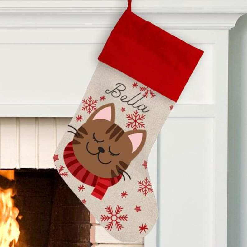 Personalized Cat Breed Christmas Stocking, Cat Christmas Stocking, Kitten Stocking, Cat Christmas Gift, Orange Cat Stocking, White Cat, Gray image 12