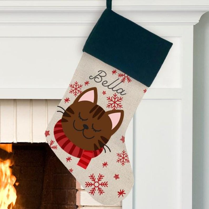 Personalized Cat Breed Christmas Stocking, Cat Christmas Stocking, Kitten Stocking, Cat Christmas Gift, Orange Cat Stocking, White Cat, Gray image 11