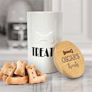 Personalized Engraved Dog Treat Jar With Bone Design, New Dog Gift, Ceramic White Treat Container, Gift For New Dog Owner, Custom Puppy Gift