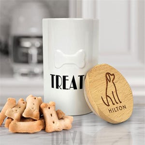 Personalized Engraved Dog Outline Treat Jar, New Dog Gift, Ceramic White Treat Container, Gift For New Dog Owner, Puppy Gift, Cat Gift