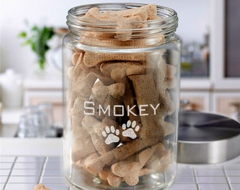Engraved Paw Prints Personalized Dog Treat Jar, Glass, Personalized Cat Treat Jar, Glass Jar, New Dog Gift, Dog Lover Gift, Dog Cookie Jar