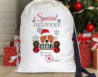 Christmas Gift Bag, Holiday Gift Sack, Dog Breed Christmas Gift Bag, Dog Gift Bag