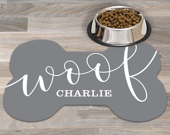 Personalized Dog Mat, Bone Shaped Dog Food Mat, Woof Mat, Dog Owner Gift, Dog Gifts, Dog Mat, Puppy Supplies, New Puppy, Floor Placemat