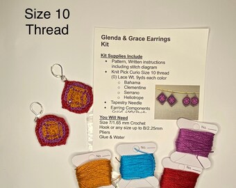 Crochet Kit - Crochet Earrings Kit- Glenda & Grace Earrings - Make It Crochet -Supplies to Crochet Earrings