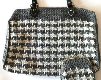 Crochet Pattern - Holly Tote & Clutch Purse - Instant PDF Digital Download - Tunisian Crochet Pattern - Make it Crochet - Houndstooth Stitch