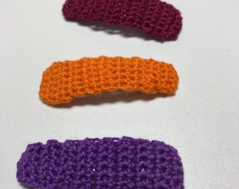 Crochet Hair Clips, Girls Hair, Clips, Hair Accessories, Gift for Girls, Birthday Gifts, Medium Hair Clip Trio, Burgundy, Orange, Purple