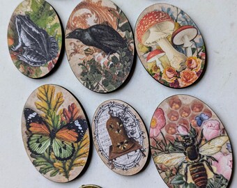 Cottagecore Ovals Woodcut  Jewelry Blanks Art Supplies