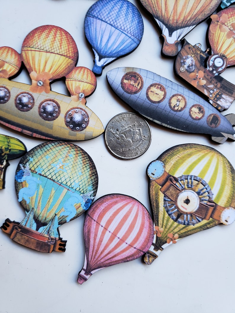 Steampunk Zeppelins Woodcuts Laser Cut Art Parts