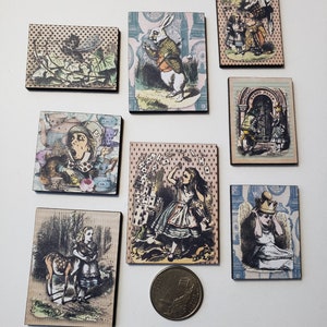 Alice in Wonderland Tiles Woodcut Tiles Jewelry Art  Supplies