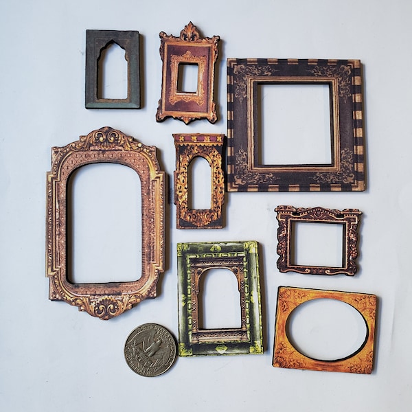 Marcos de fotos en miniatura con formas de xilografía