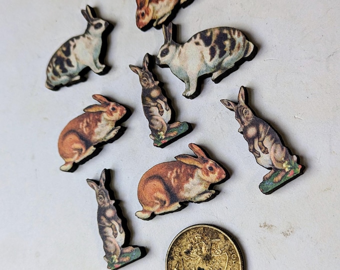 8 Tiny Bunny Rabbit Woodcut Craft Shapes - Etsy