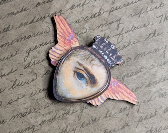 Winged Lovers Eye Art Brooch