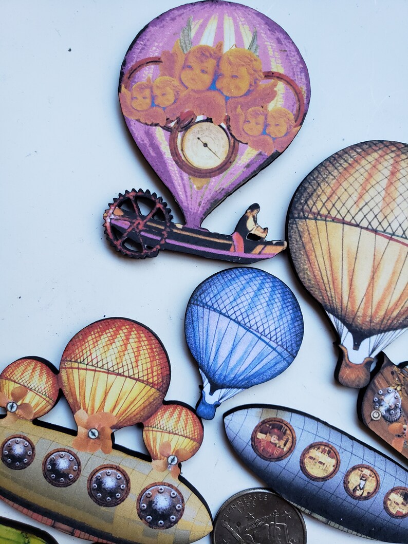 Steampunk Zeppelins Woodcuts Laser Cut Art Parts