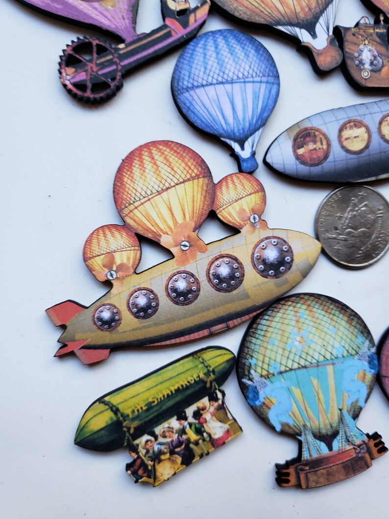 Steampunk Zeppelins Woodcuts Laser Cut Art Parts