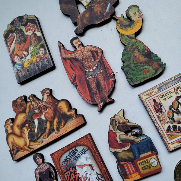 Vintage Circus Sideshow Wood Cut Jewelry Art  Supplies
