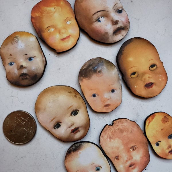 Creepy Doll Head Woodcut Jewelry  Supplies