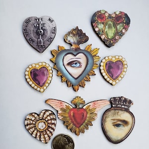 Love Tokens Hearts Woodcut Art Parts Supplies Jewelry