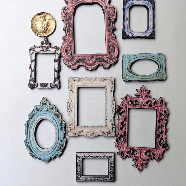Miniature Pastel Picture Frame  Woodcut Shapes