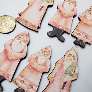 Pink Santa Christmas  Woodcut  Ornament Supplies Art Parts
