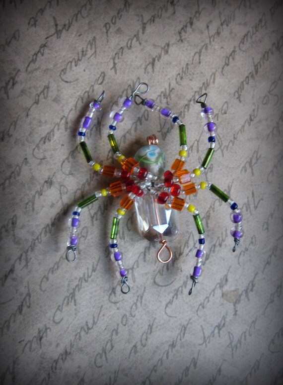 Rainbow Beaded Spider Ornament Suncatcher