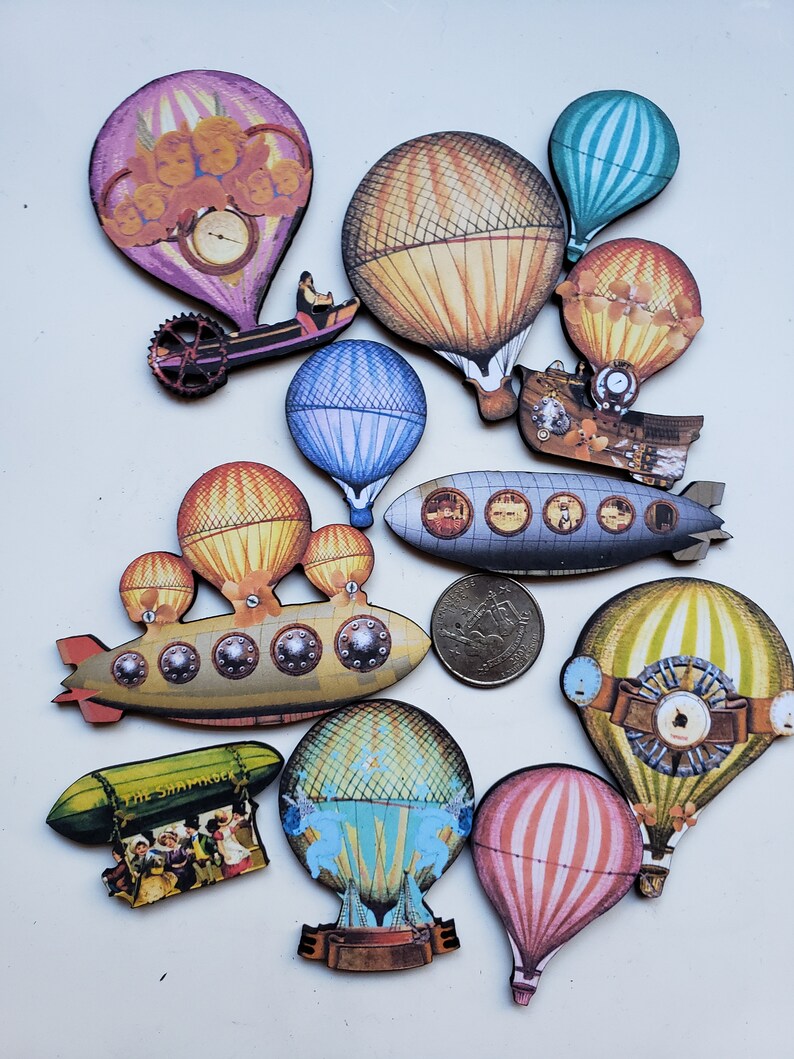 Steampunk Zeppelins Woodcuts Laser Cut Art Parts