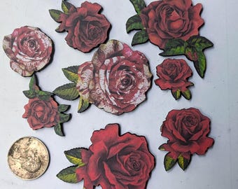 Red Rose Art Parts Woodcut Craft Shapes