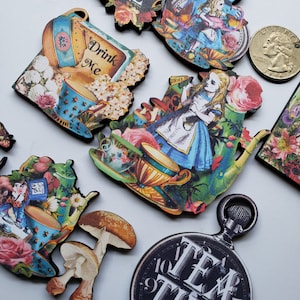 Alice in Wonderland Tea Time Woodcut Jewelry Art  Supplies