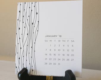2026 Desk Calendar with Wooden Easel Stand – Modern Black and White - Option for No Easel