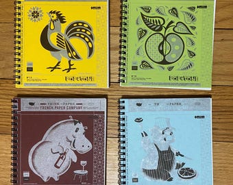 French Paper Sample Notebooks - Set of four blank spiral bound notepads