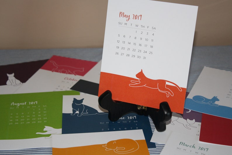 SALE 2024 Desk Calendar with Wooden Easel Stand Color Cat Calendar Option for No Easel image 1