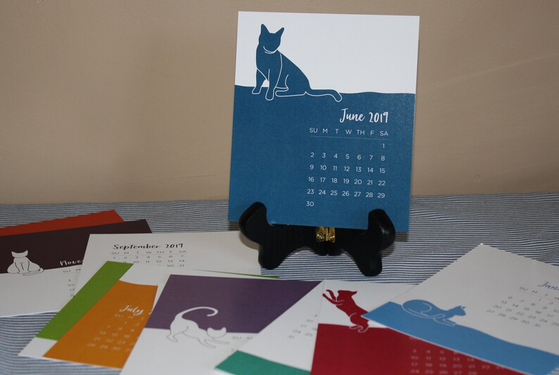 SALE 2024 Desk Calendar with Wooden Easel Stand Color Cat Calendar Option for No Easel image 2