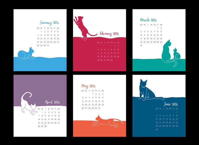 SALE 2024 Desk Calendar with Wooden Easel Stand Color Cat Calendar Option for No Easel image 4