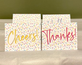 Sprinkle Greeting Cards - Notecards -  Set of 8 - Thanks Cheers Hello Blank - Donuts and Ice Cream